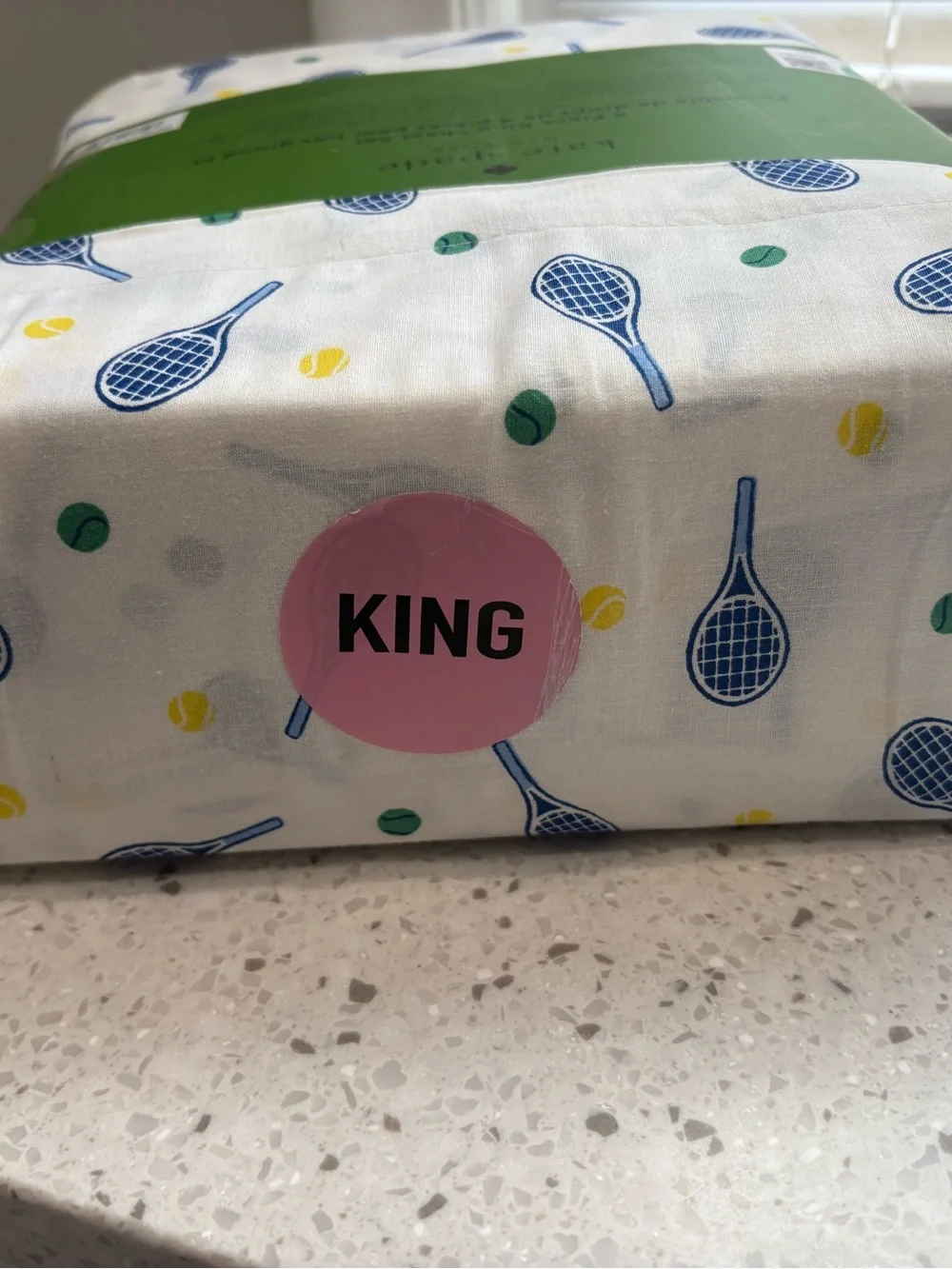 NEW Kate Spade New York Tennis Print Cotton King Sheet Set - White & Navy